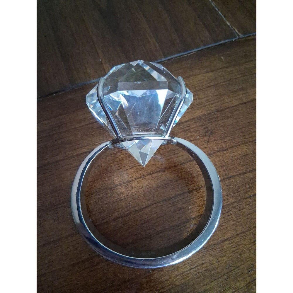Oversize Crystal Faux Diamond Ring Paperweight WEDDING Engagement Gag Gift Fun!!